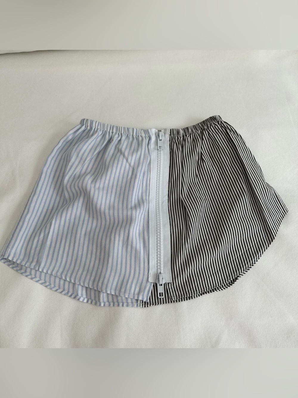 Striped Two-Tone Mini Skirt with Front Zip